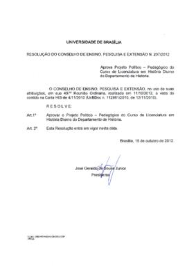 Resolução do Conselho de Ensino, Pesquisa e Extensão nº 0207/2012