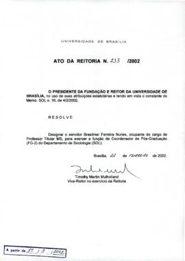 Ato da Reitoria nº 0233/2002