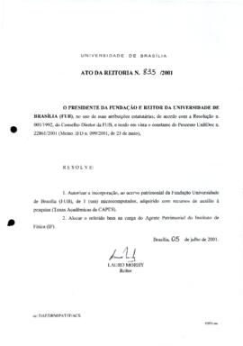 Ato da Reitoria nº 0835/2001