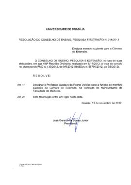 Resolução do Conselho de Ensino, Pesquisa e Extensão nº 0218/2012