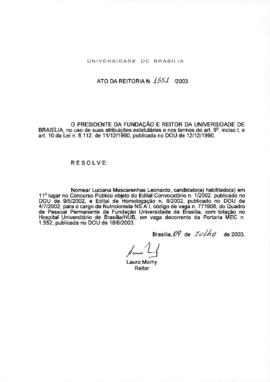 Ato da Reitoria nº 1551/2003