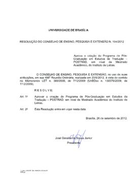 Resolução do Conselho de Ensino, Pesquisa e Extensão nº 0194/2012