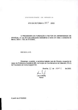 Ato da Reitoria nº 0887/2003