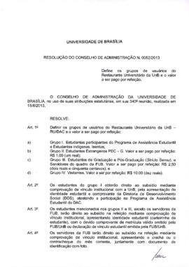 Resolução do Conselho de Administração nº 0052/2013