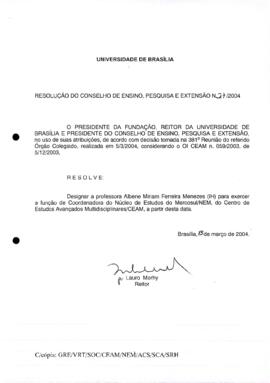 Resolução do Conselho de Ensino, Pesquisa e Extensão nº 0027/2004
