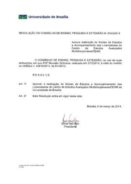 Resolução do Conselho de Ensino, Pesquisa e Extensão nº 0043/2014