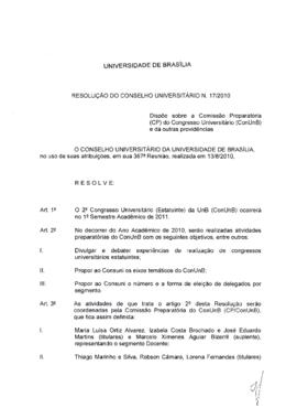 Resolução do Conselho Universitário nº 0017/2010
