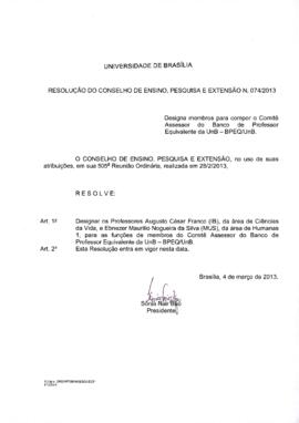 Resolução do Conselho de Ensino, Pesquisa e Extensão nº 0074/2013