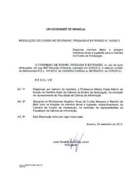 Resolução do Conselho de Ensino, Pesquisa e Extensão nº 0183/2012