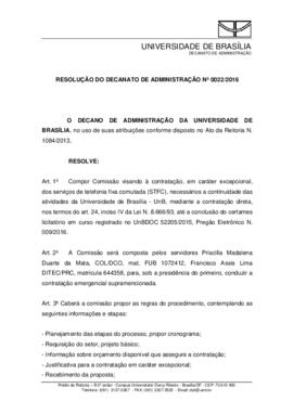 Resolução do Decanato de Administração Nº 0022/2016