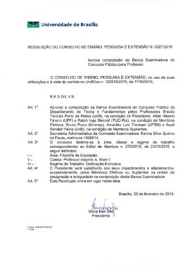 Resolução do Conselho de Ensino, Pesquisa e Extensão Nº 0027/2016