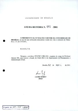 Ato da Reitoria nº 0481/2001