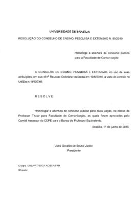 Resolução do Conselho de Ensino, Pesquisa e Extensão nº 0085/2010