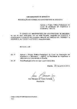 Resolução do Conselho Universitário nº 0021/2013