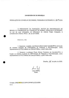 Resolução do Conselho de Ensino, Pesquisa e Extensão nº 0098/2005