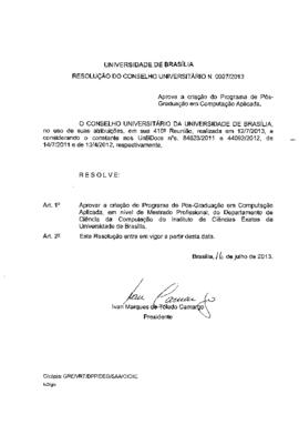 Resolução do Conselho Universitário nº 0027/2013