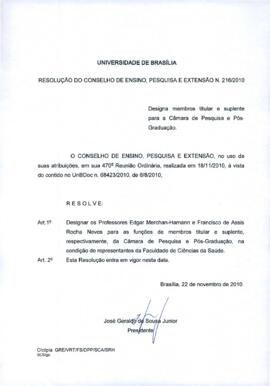 Resolução do Conselho de Ensino, Pesquisa e Extensão nº 0216/2010