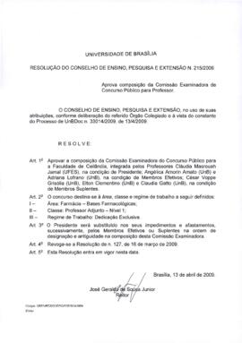 Resolução do Conselho de Ensino, Pesquisa e Extensão nº 0215/2009