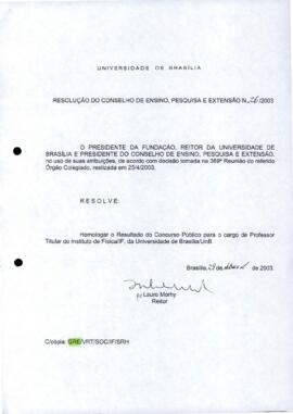 Resolução do Conselho de Ensino, Pesquisa e Extensão nº 0026/2003