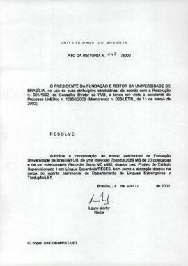 Ato da Reitoria nº 0947/2003