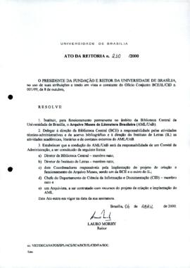 Ato da Reitoria nº 0210/2000